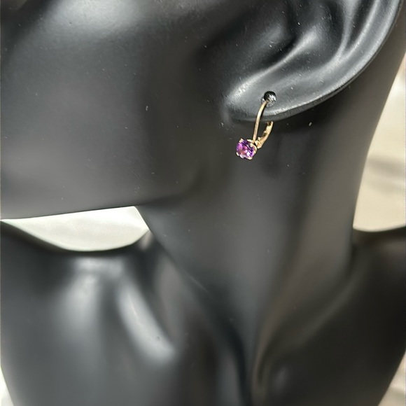 Amethyst & 14k gold EUC genuine stone earrings. Marked 14k w/ lever backs - Picture 3 of 4